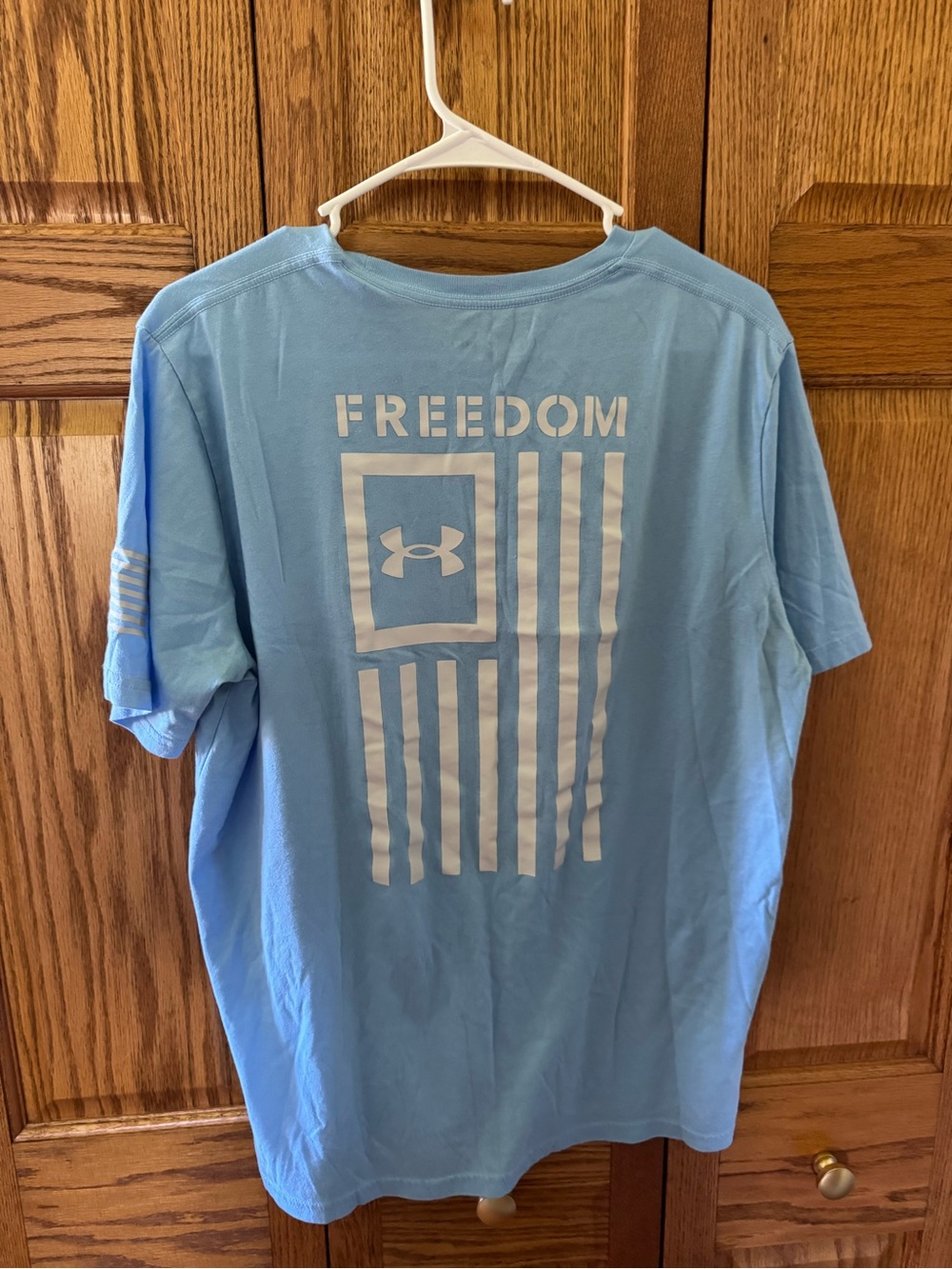 Light Blue 'FREEDOM' Short Sleeve Tee with White Flag Graphic